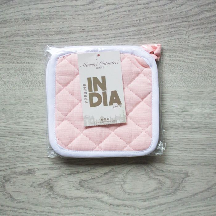 Maestri Cotonieri Set 2 Presine da Cucina India in Cotone con Bordo Bianco