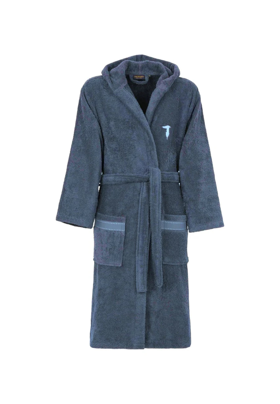 Trussardi Home Accappatoio con Cappuccio in Puro Cotone Ribbon, accappatoio unisex in color antracite con logo ricamato.