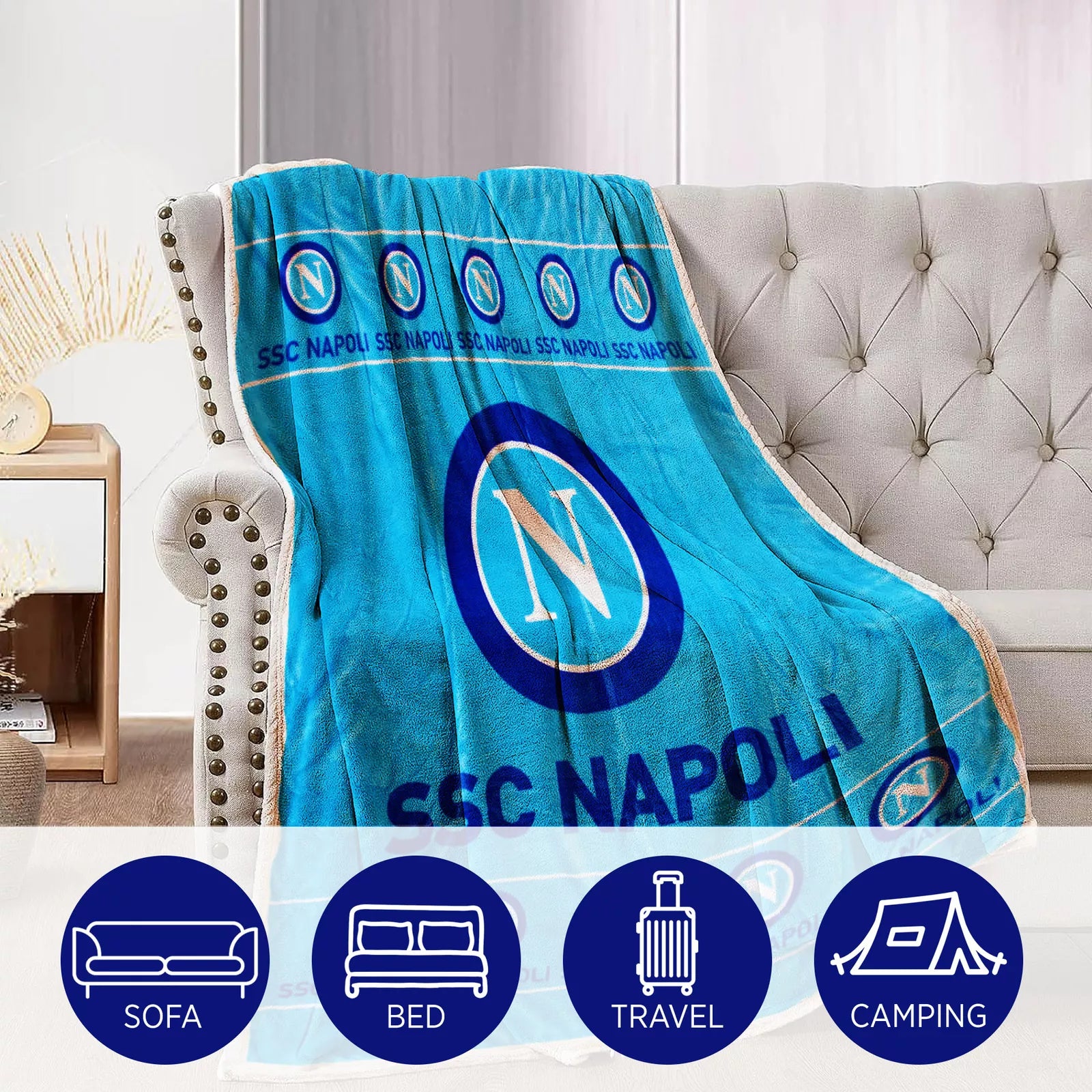SSC Napoli Plaid agnellato ufficiale coperta stampata logo 2411S17