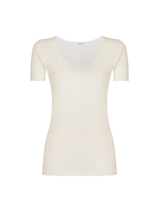 Ragno Maglia Intima Donna Mezze Maniche Lana Cotone con dettaglio in Pizzo 71857 S22 - Passarelli Biancheria