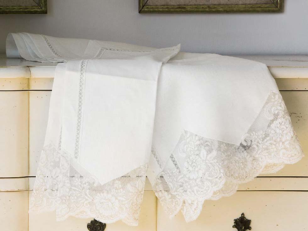 Battaglia Set Asciugamani in Puro Lino e Pizzo Rebrodè Aurora - Passarelli Biancheria