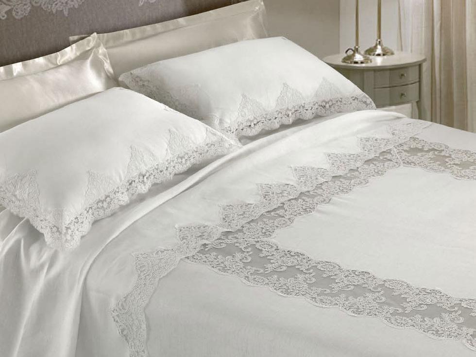 Battaglia Coordinato Letto Corredo in Puro Lino e Pizzo Rebrodè Aurora - Passarelli Biancheria