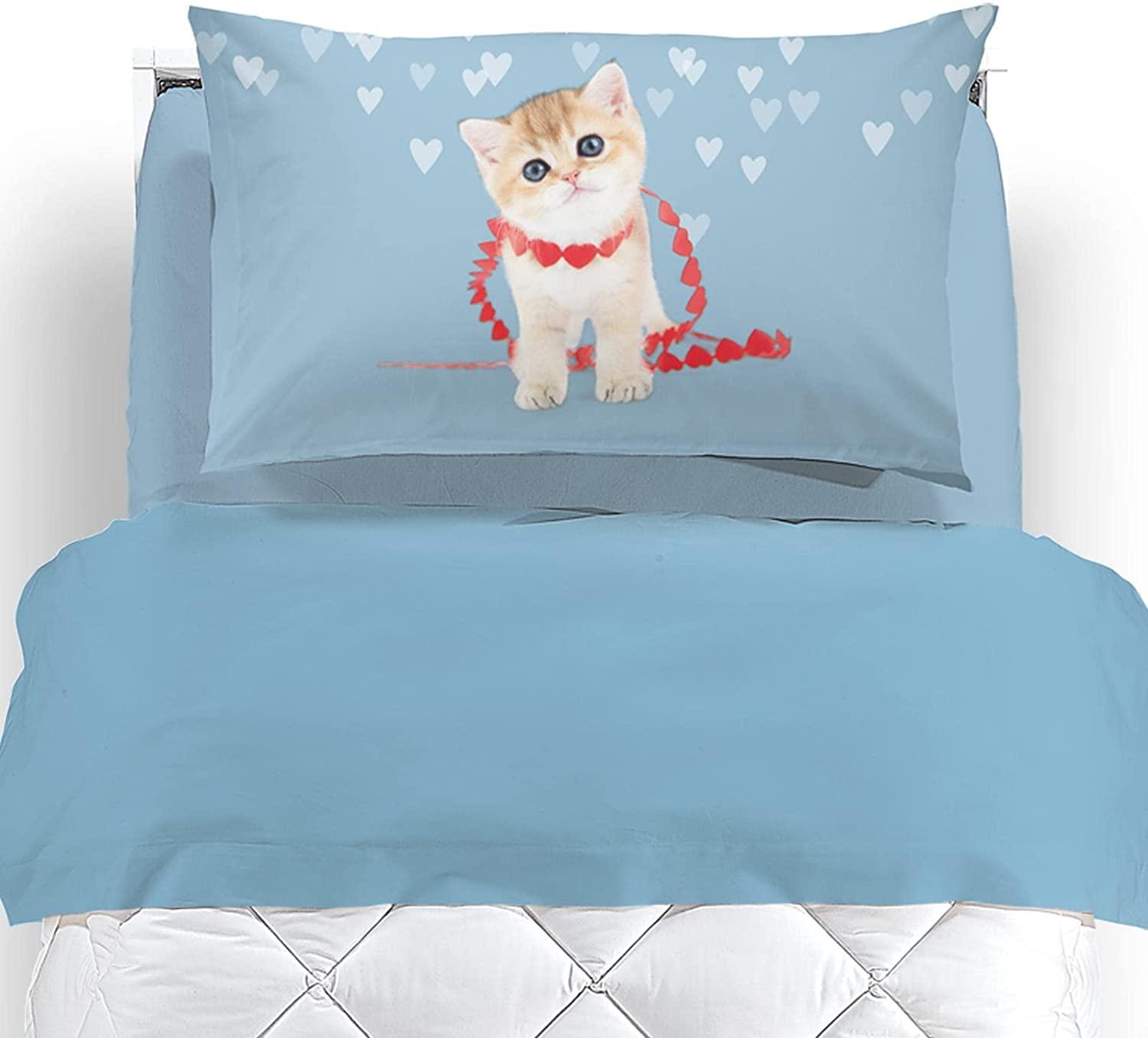 Caleffi Completo Lenzuola per Letto Singolo Gattino Cuore - Passarelli Biancheria