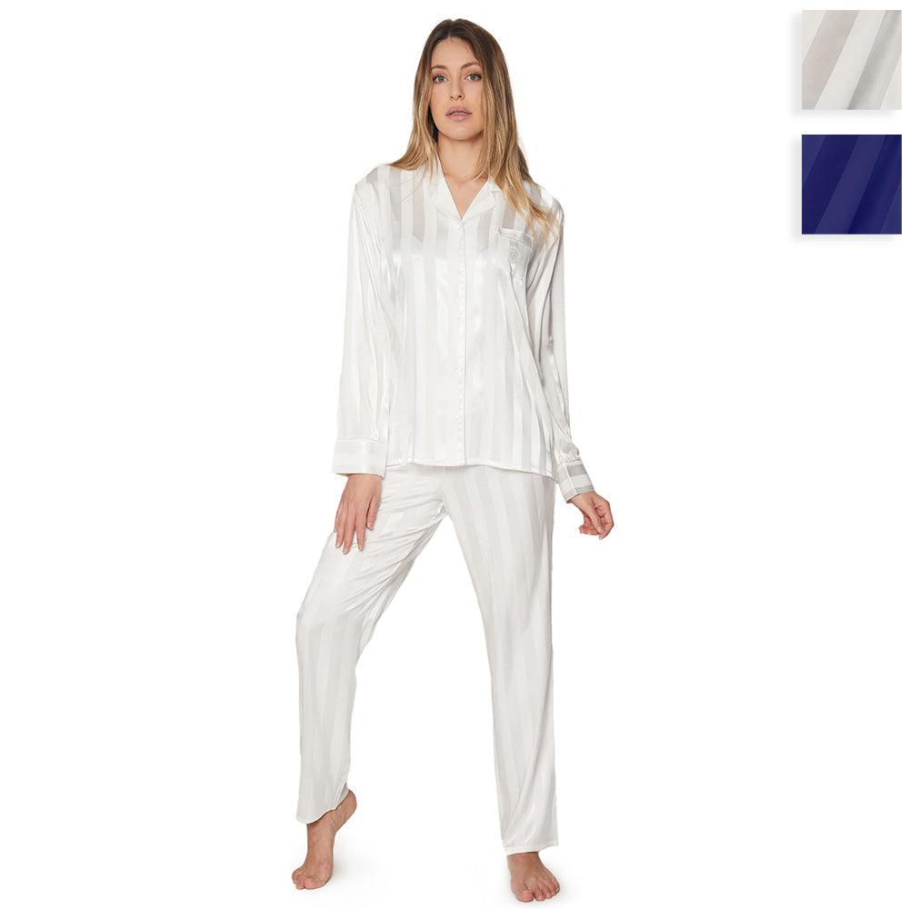 Admas Pigiama da Donna in Raso effetto Seta Aperto Avanti 55838 S32 - Passarelli Biancheria