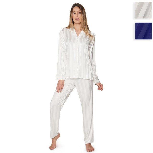 Admas Pigiama da Donna in Raso effetto Seta Aperto Avanti 55838 S32 - Passarelli Biancheria