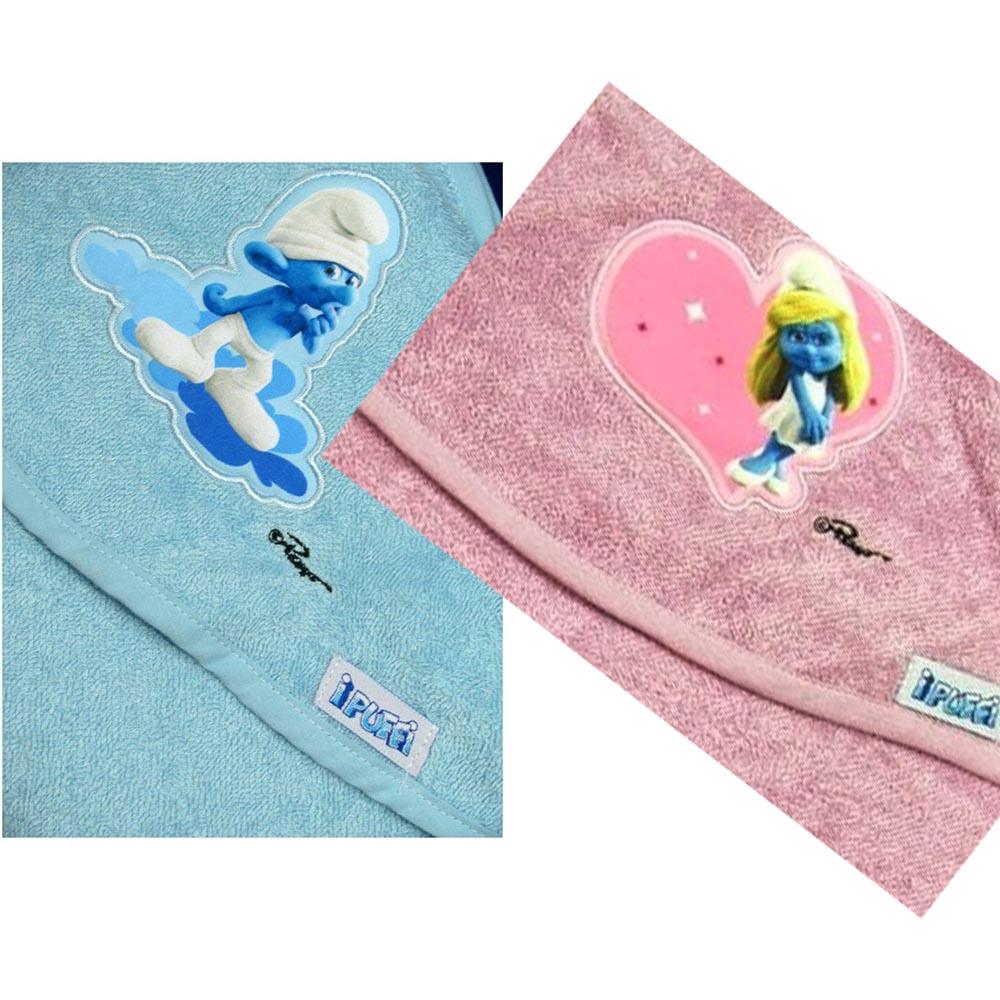 Bassetti Accappatoio a Triangolo con Cappuccio per Neonato i Puffi D22 - Passarelli Biancheria