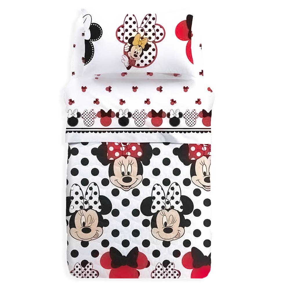 Caleffi Copriletto Trapuntato per letto Singolo Minnie Pois D70 - Passarelli Biancheria