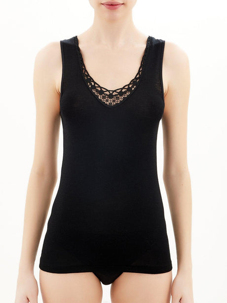 Ragno Canotta donna Spalla Larga pizzo Lana Merino - Cotone 71852 - Passarelli Biancheria