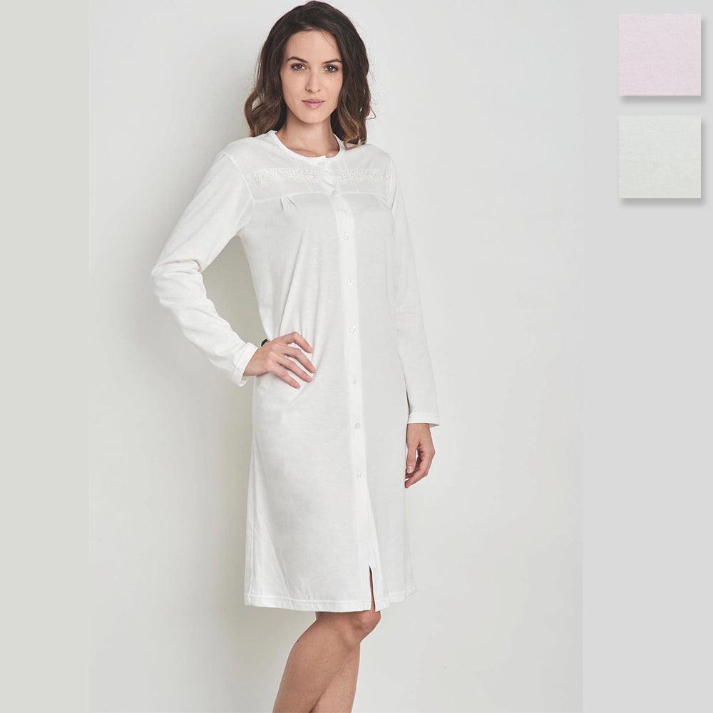 Lingery Camicia da Notte Maniche Lunghe in Jersey di Puro Cotone Clinica 9025 S32 - Passarelli Biancheria