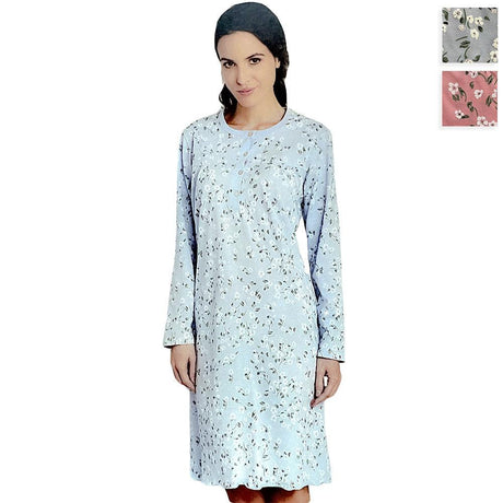 Lingery Camicia da Notte Maniche Lunghe in Jersey di Puro Cotone 9035 S28 - Passarelli Biancheria
