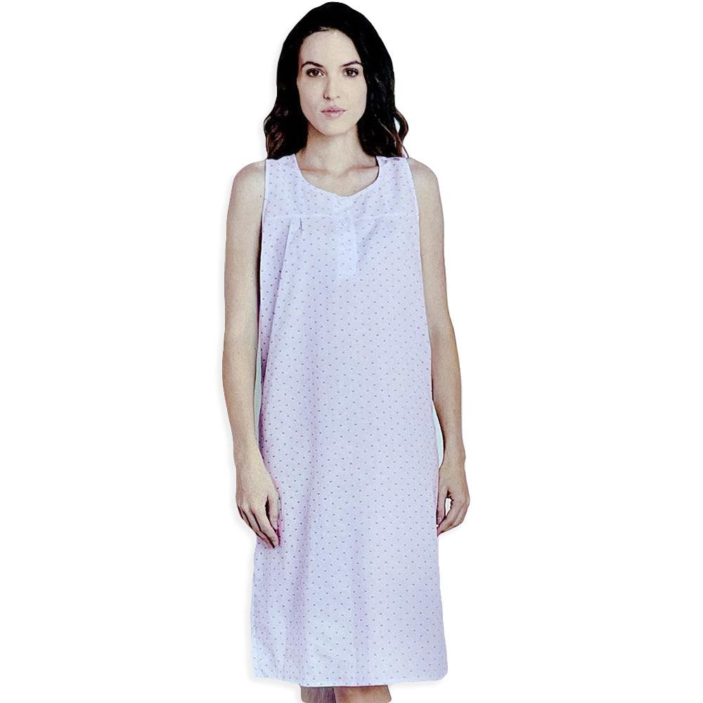 Lingery Camicia da Notte per Donna Senza Maniche in Puro Cotone Batista 9044 S32 - Passarelli Biancheria