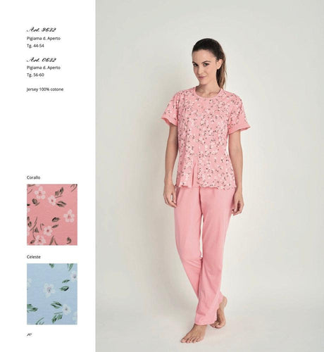 Lingery Pigiama da Donna Aperto Maniche Corte Pantalone Lungo 9632 S30 - Passarelli Biancheria