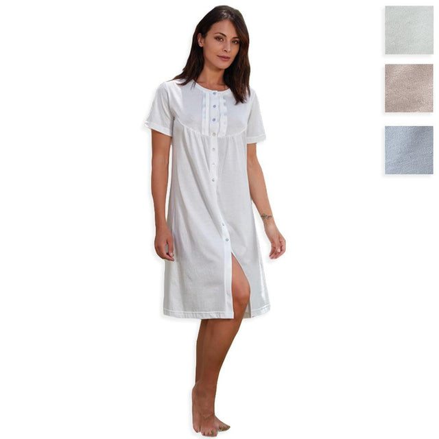 Manam Camicia da Notte Clinica Maniche Corte Cotone Jersey 20667 S30 - Passarelli Biancheria