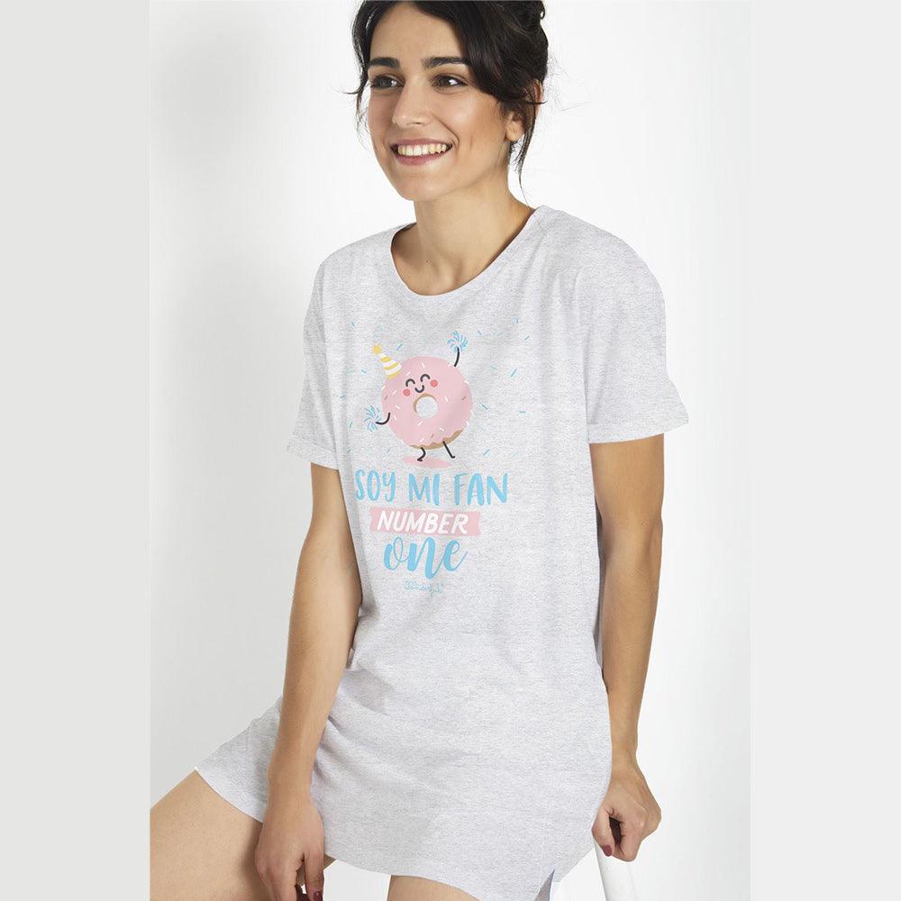 Mr Wonderful Camicia da Notte da Donna Maniche Corte 51487 S18 - Passarelli Biancheria