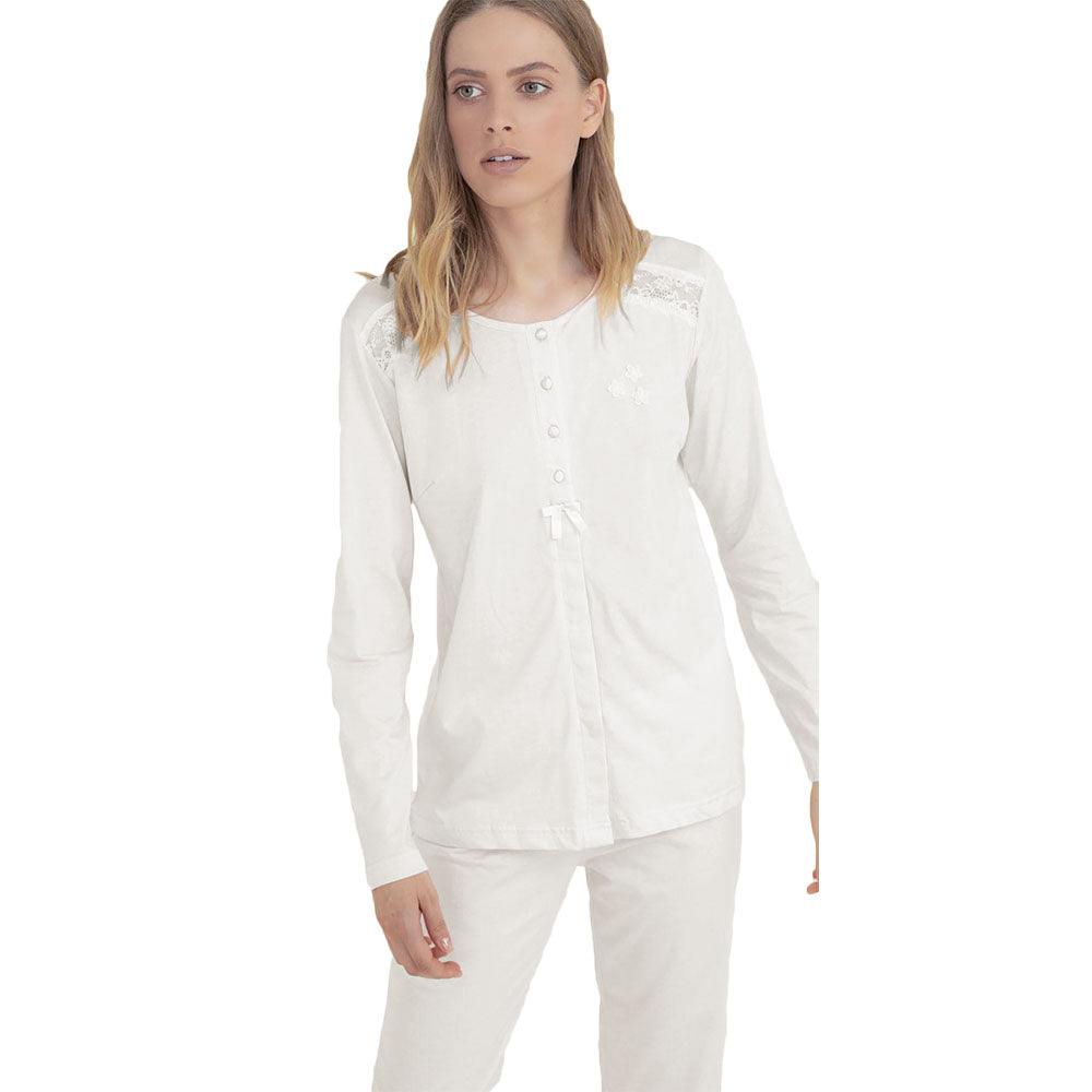 Noidinotte Pigiama da Donna in Cotone Leggero Aperto Avanti Maniche Lunghe FA7321 S27 - Passarelli Biancheria