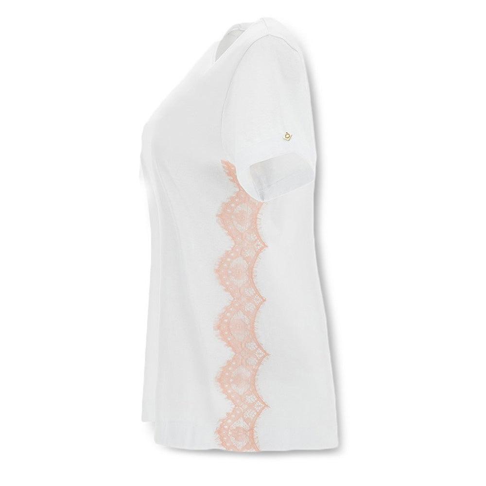 Oroblu Maglia T-shirt Maniche Corte da Donna in Cotone e Pizzo Peonia S60 - Passarelli Biancheria