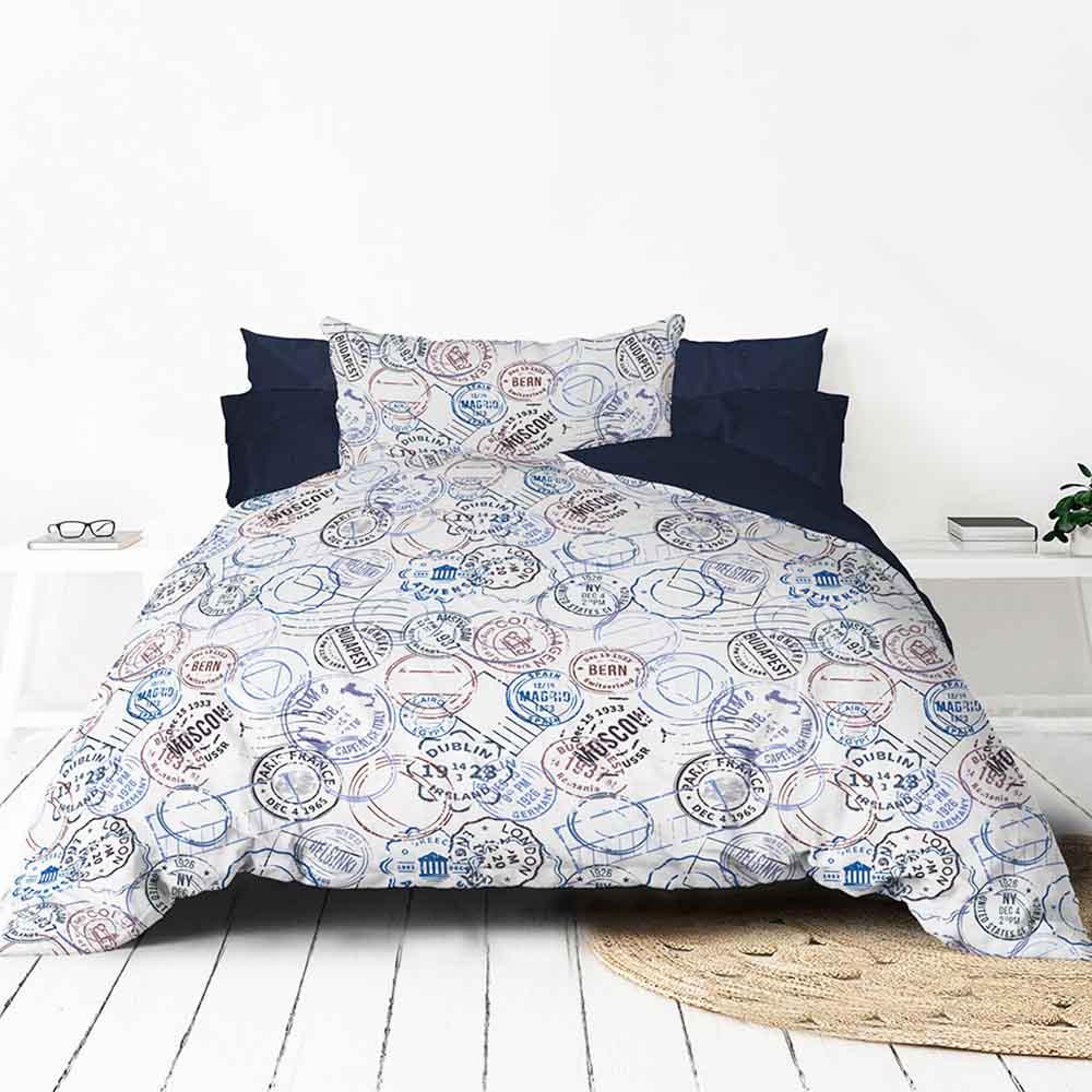 Parure Copripiumino con Federe Stampato in Microfibra Travel Life - Dimensioni Varie - Passarelli Biancheria