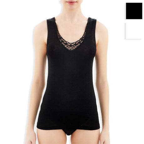 Ragno Canotta donna Spalla Larga pizzo Lana Merino - Cotone 71852 - Passarelli Biancheria