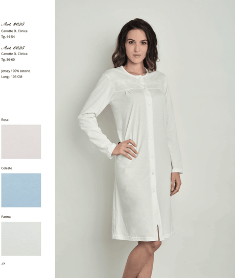 Lingery Camicia da Notte Maniche Lunghe in Jersey di Puro Cotone Clinica 9025 S32 - Passarelli Biancheria