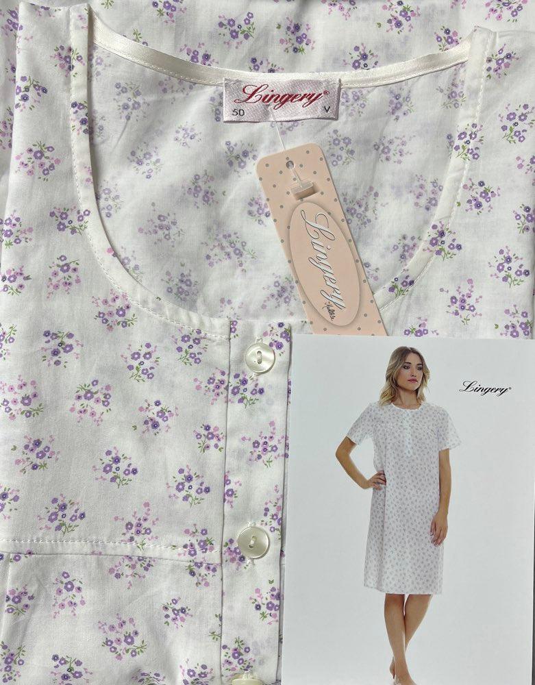 Lingery Camicia da Notte per Donna a Maniche Corte in Puro Cotone Batista 9040 S33 - Passarelli Biancheria