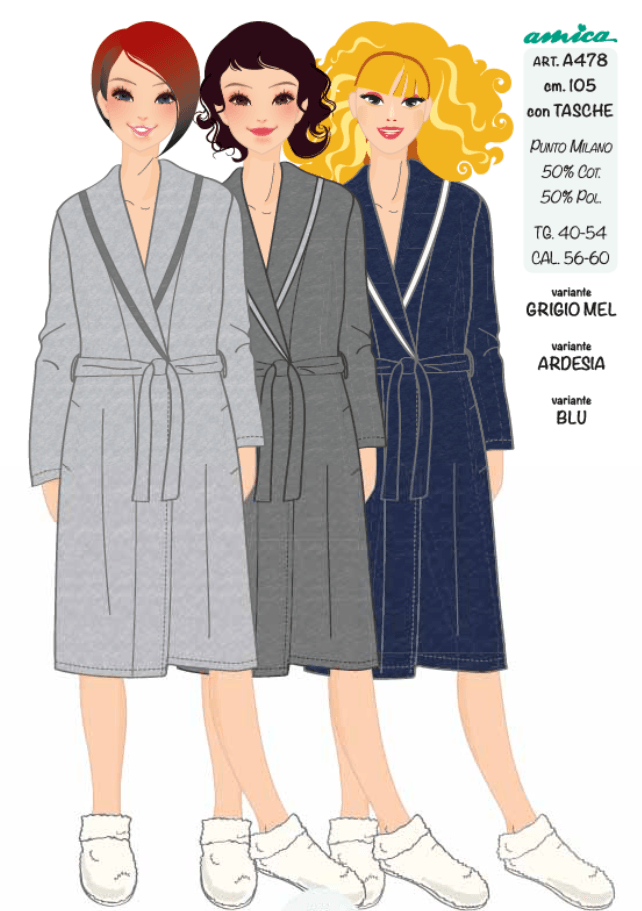 Amica Vestaglia Invernale in Punto Milano collo Sciallato da Donna A478 S40 - Passarelli Biancheria