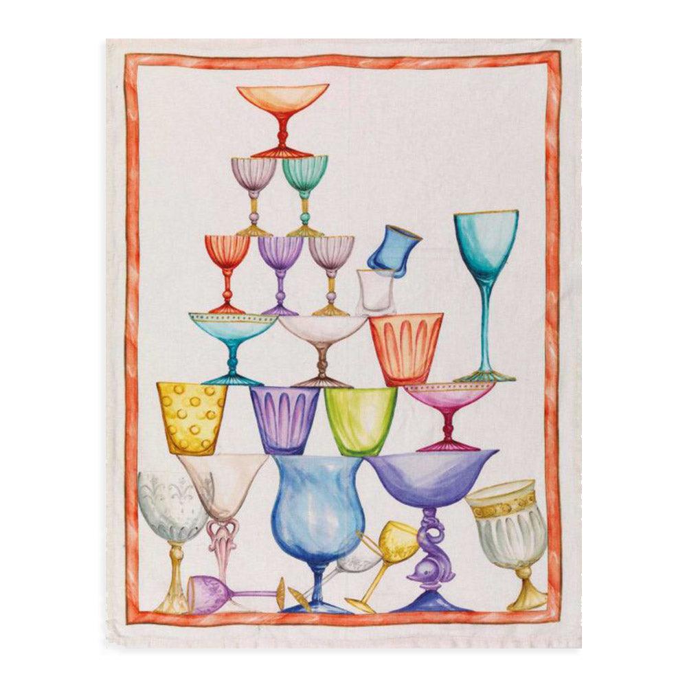 Tessitura Toscana Telerie Canovaccio Strofinaccio in lino stampa Crystal Rosso D12 - Passarelli Biancheria