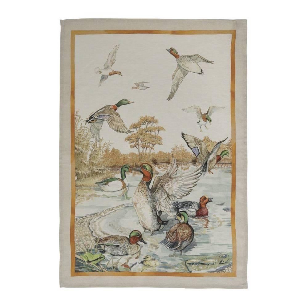 Tessitura Toscana Telerie Canovaccio Strofinaccio in lino stampa Laguna Ocra D12 - Passarelli Biancheria