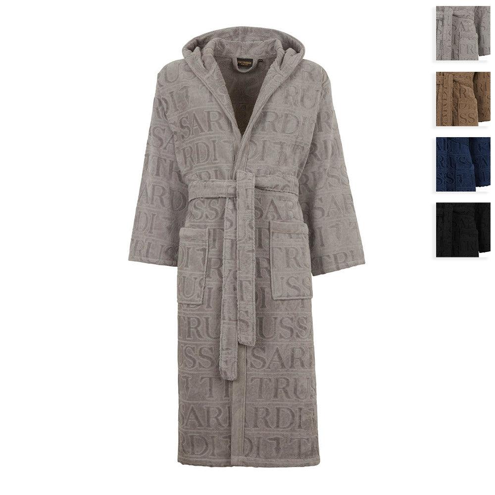 Trussardi Home Accappatoio con Cappuccio in Puro Cotone Overlogo S120 - Passarelli Biancheria