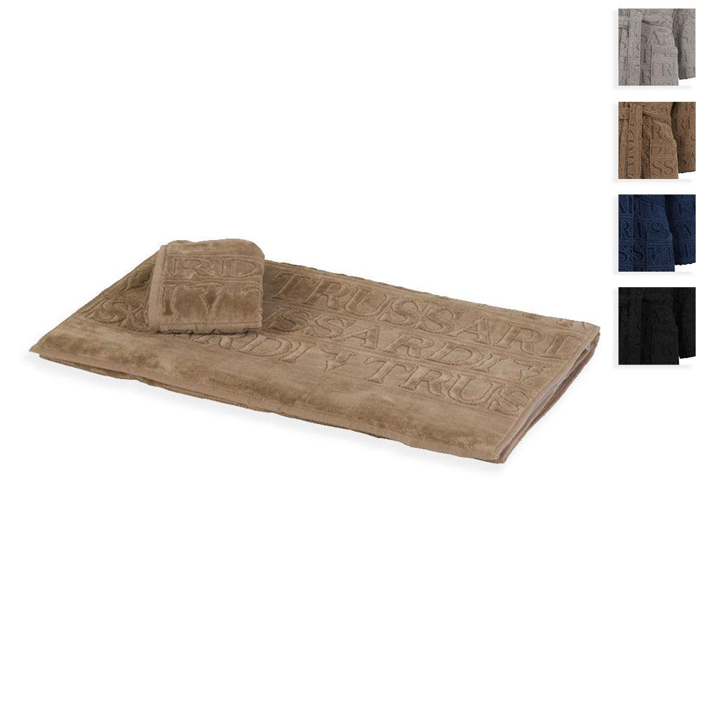 Trussardi Home Set Asciugamani 1+1 Spugna in Puro Cotone Overlogo S35 - Passarelli Biancheria