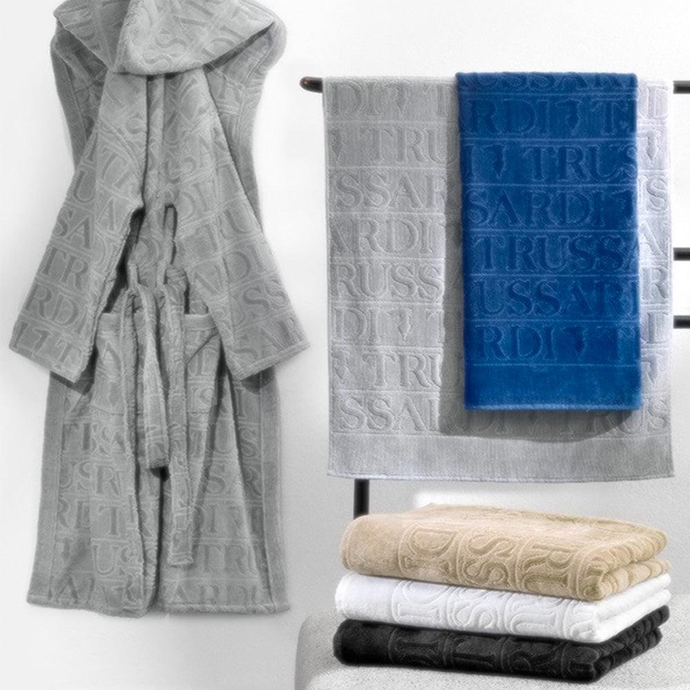 Trussardi Home Set Asciugamani 1+1 Spugna in Puro Cotone Overlogo S35 - Passarelli Biancheria