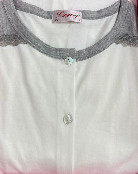 Lingery Camicia da Notte Maniche Lunghe in Jersey di Puro Cotone Clinica 9025 S32 - Passarelli Biancheria