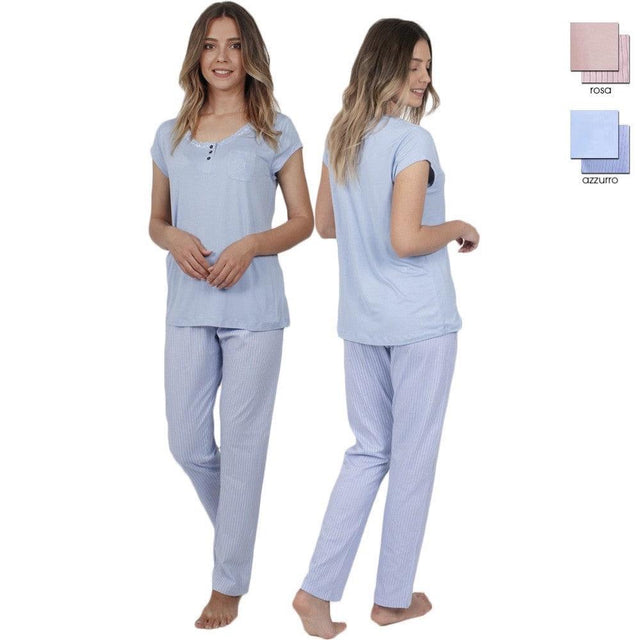 Admas Pigiama da Donna Pantalone Lungo e Maglia a Maniche Corte 54160 S27 - Passarelli Biancheria