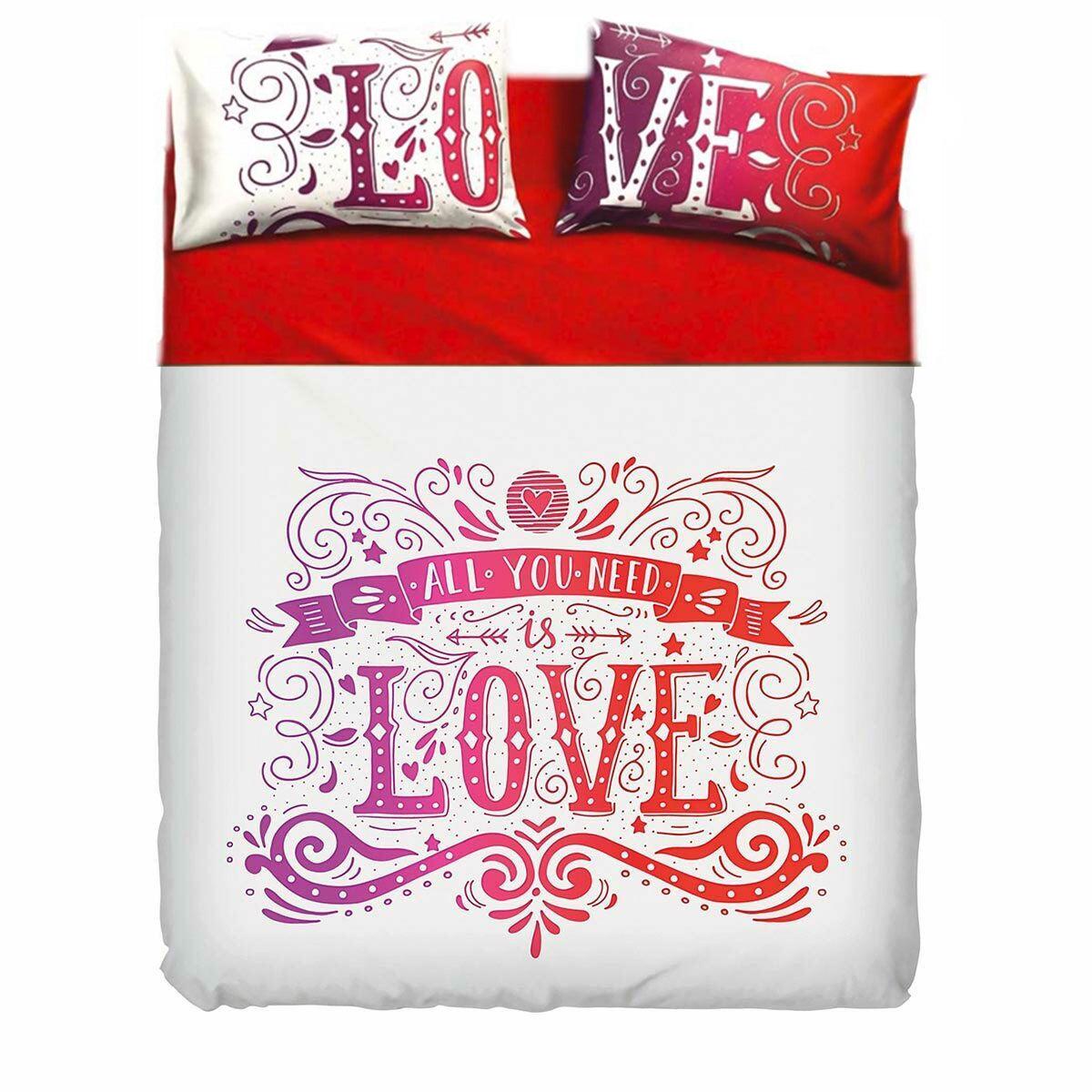 Bassetti Completo Lenzuola Copriletto Singolo Love Tattoo D75 - Passarelli Biancheria