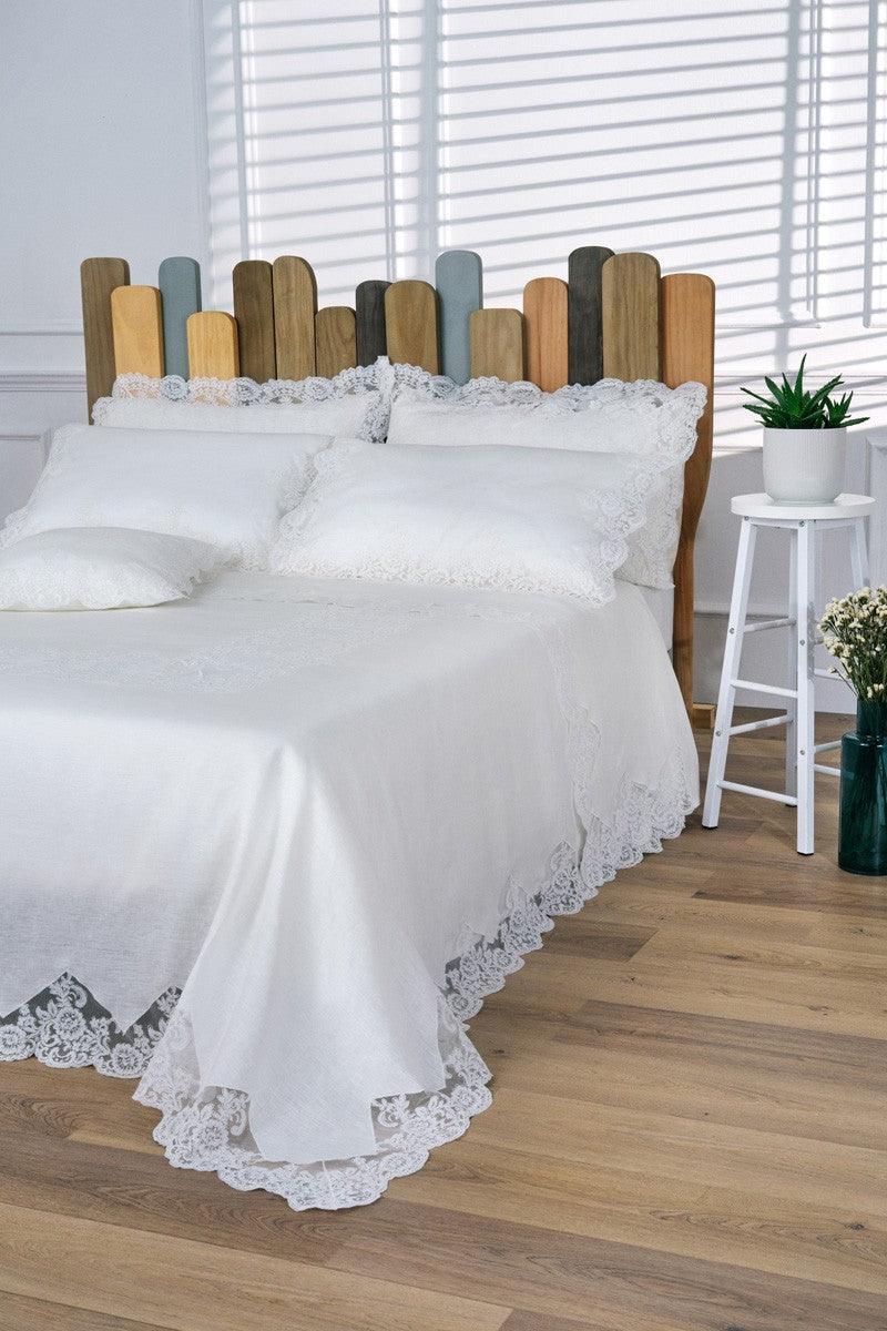 Battaglia Coordinato Letto Corredo in Puro Lino e Pizzo Rebrodè Aurora - Passarelli Biancheria