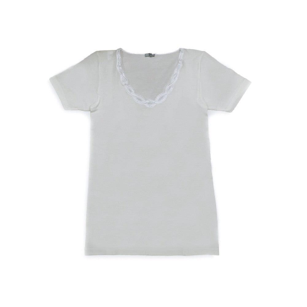 Ragno Maglia Intima Donna Mezze Maniche Lana Cotone con dettaglio in Pizzo 71857 S22 - Passarelli Biancheria