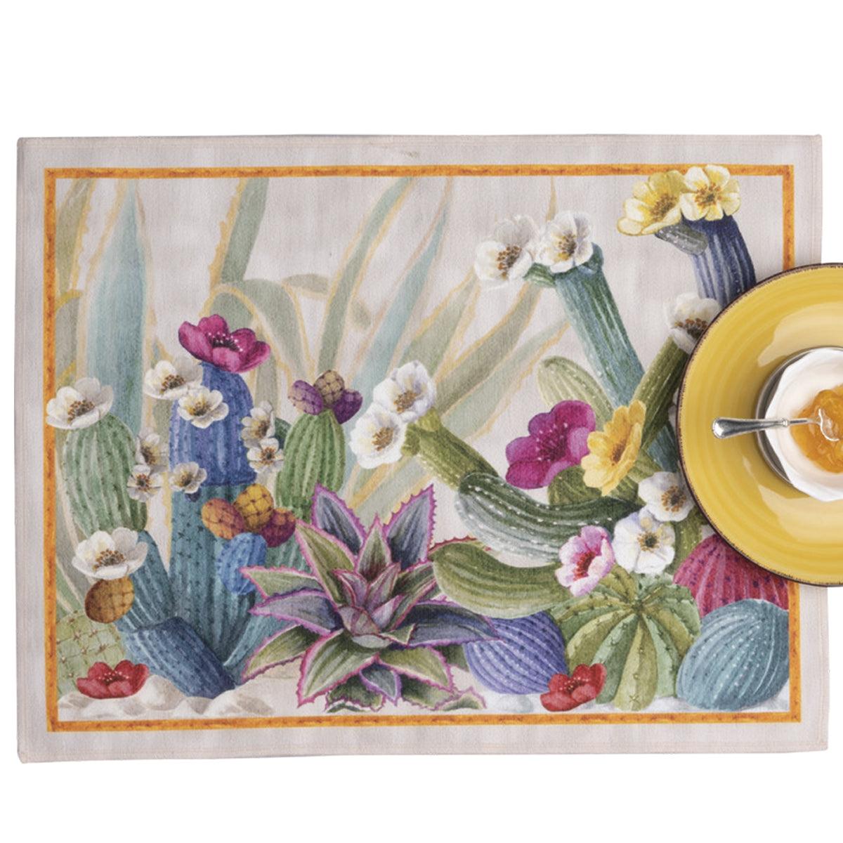 Tessitura Toscana Telerie Set 2 tovagliette americane stampate Mymat Kactus B30 - Passarelli Biancheria