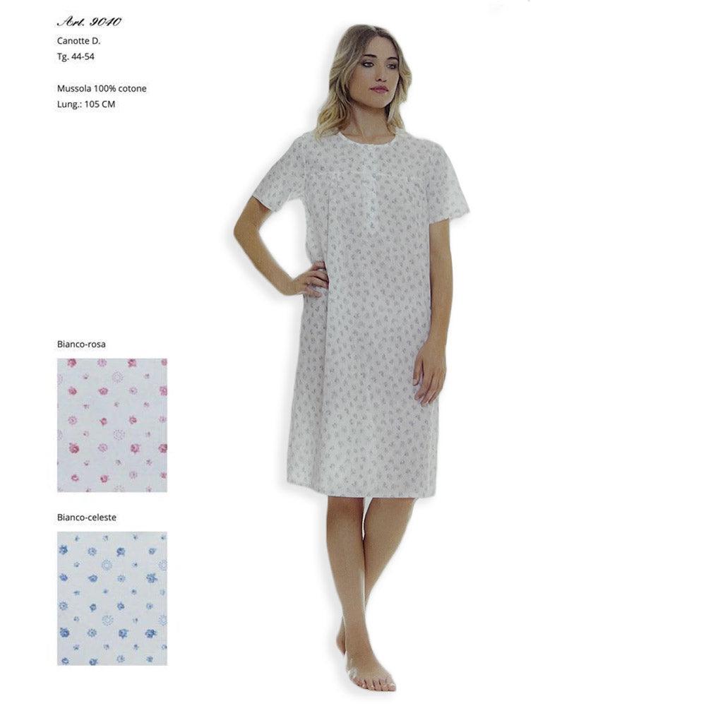Lingery Camicia da Notte per Donna a Maniche Corte in Puro Cotone Batista 9040 S33 - Passarelli Biancheria