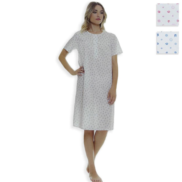 Lingery Camicia da Notte per Donna a Maniche Corte in Puro Cotone Batista 9040 S33 - Passarelli Biancheria