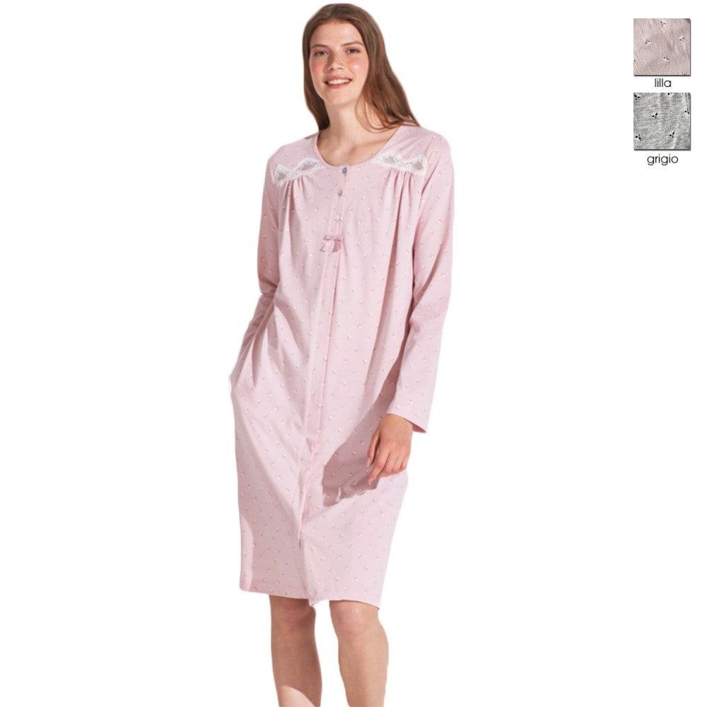 Noi di Notte Camicia da Notte per Donna Aperta Avanti Maniche Lunghe Cotone Jersey Leggero LA2124 S24 - Passarelli Biancheria