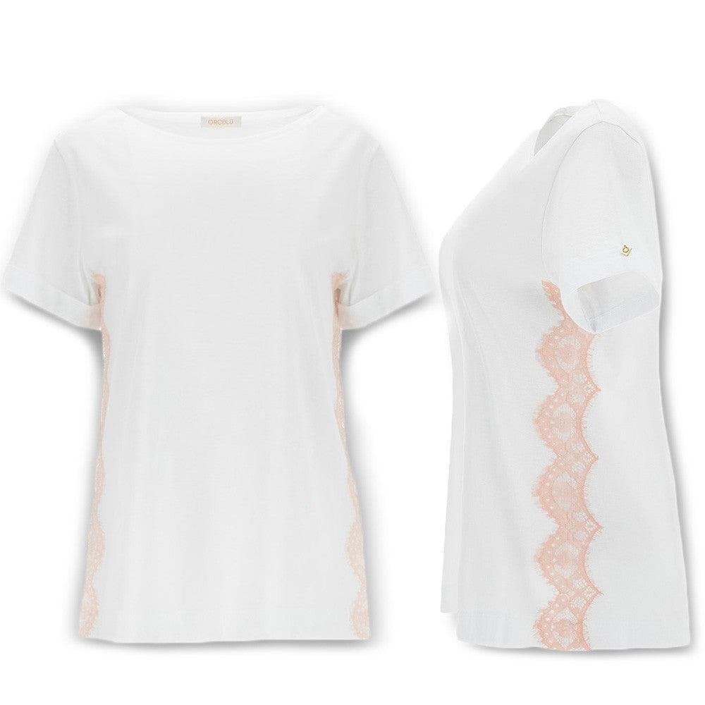 Oroblu Maglia T-shirt Maniche Corte da Donna in Cotone e Pizzo Peonia S60 - Passarelli Biancheria