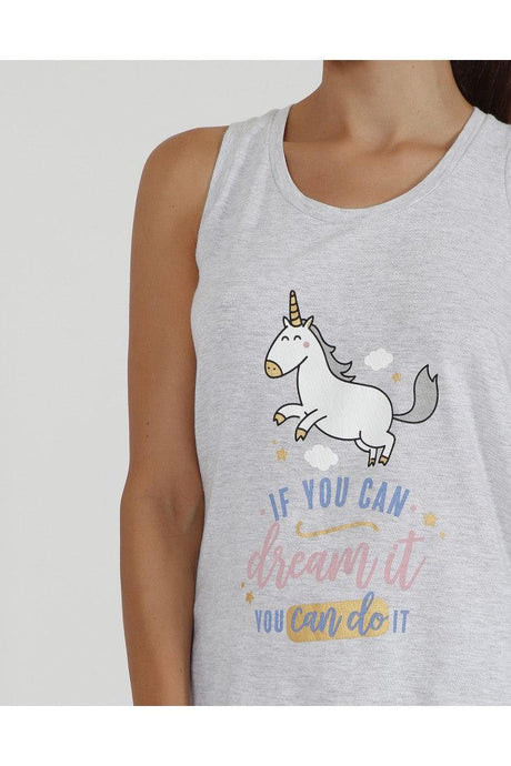 Mr Wonderful Pigiama da Donna Modello Corto con Canottiera Fantasia Unicorno 55721 S20 - Passarelli Biancheria