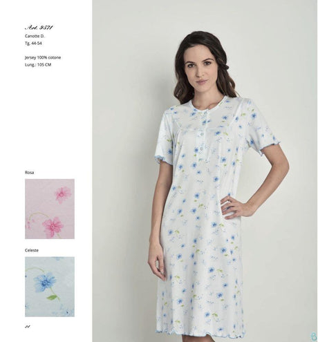 Lingery Camicia da Notte Maniche Corte in Jersey di Puro Cotone 9571 S25 - Passarelli Biancheria