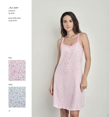 Lingery Camicia da Notte per Donna a Spallina Stretta in Puro Cotone Jersey 9581 S22 - Passarelli Biancheria