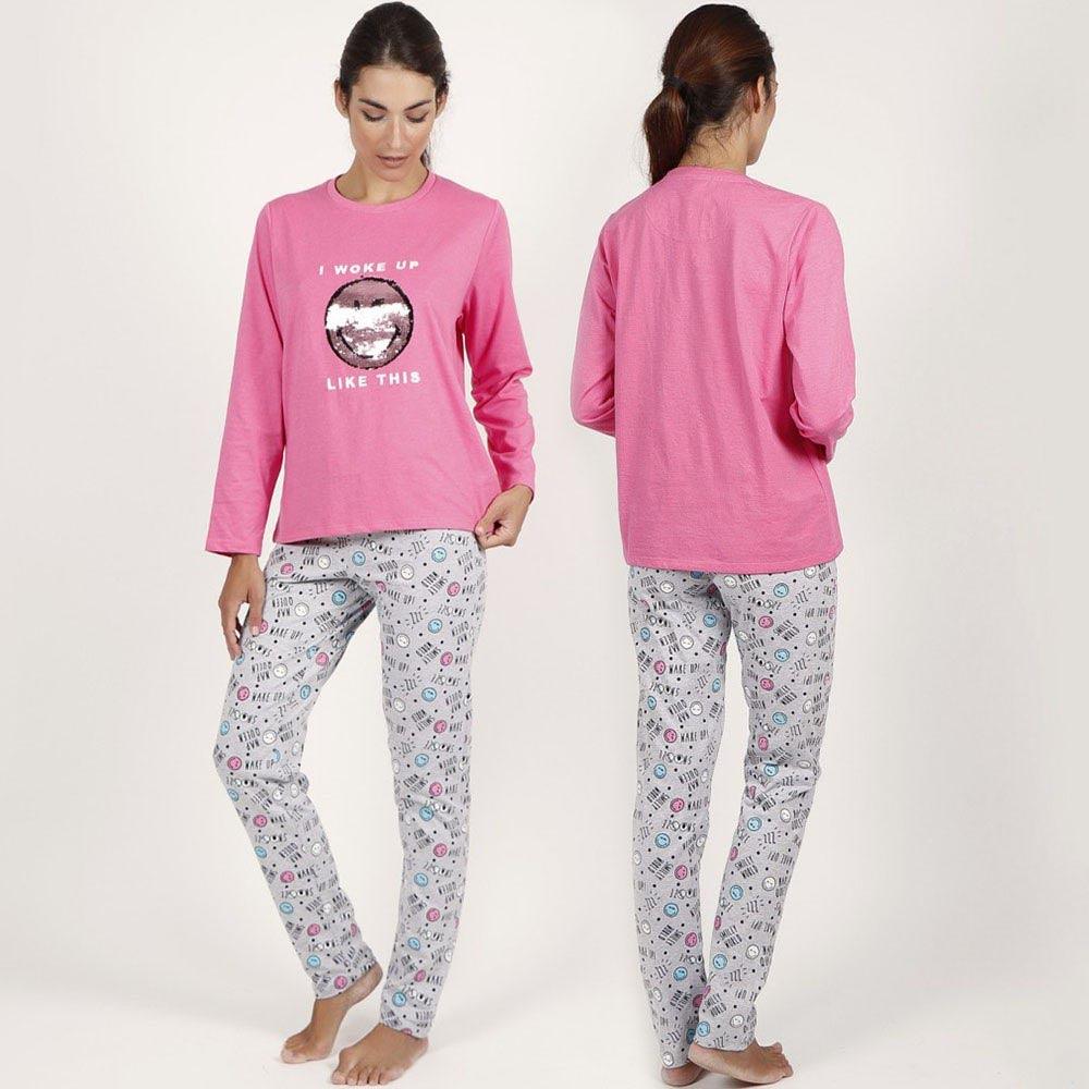 Smiley Pigiama da Donna Invernale in caldo Cotone 54741 S33 - Passarelli Biancheria