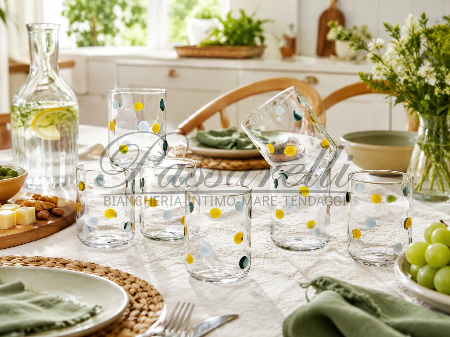 Montemaggi Set 6 Bicchieri Pois Multicolore in Vetro Borosilicato VT451