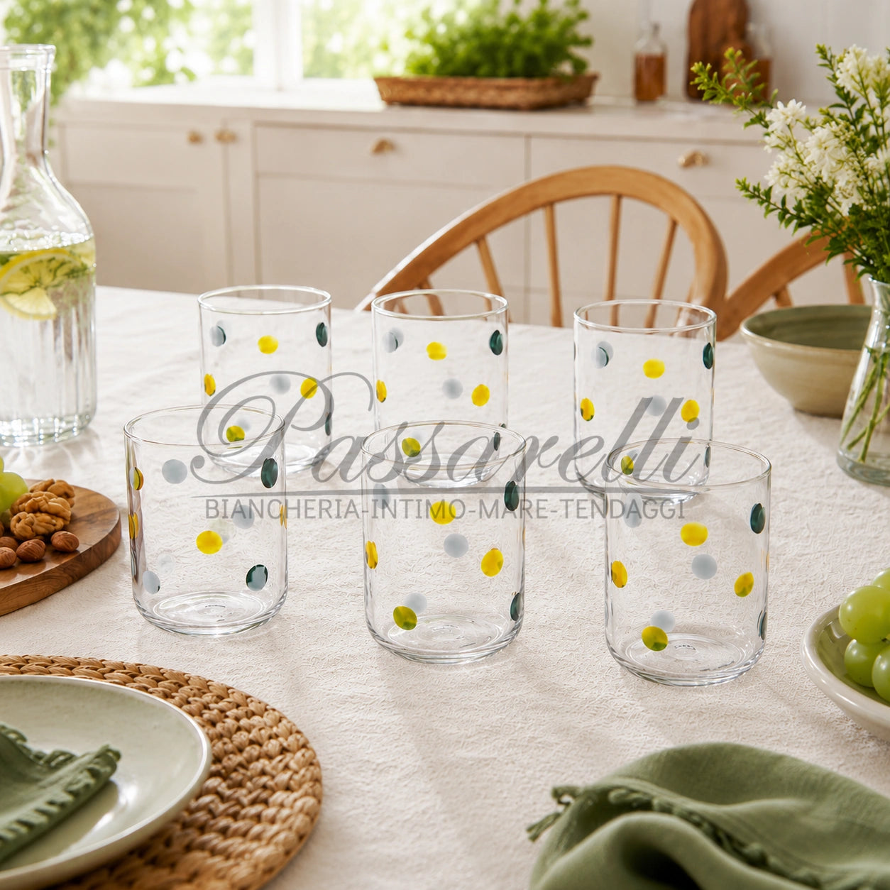 Montemaggi Set 6 Bicchieri Pois Multicolore in Vetro Borosilicato VT451