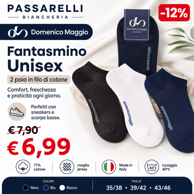 Domenico Maggio 2 Paia di Calza Fantasmino Unisex in filo di Cotone DM369