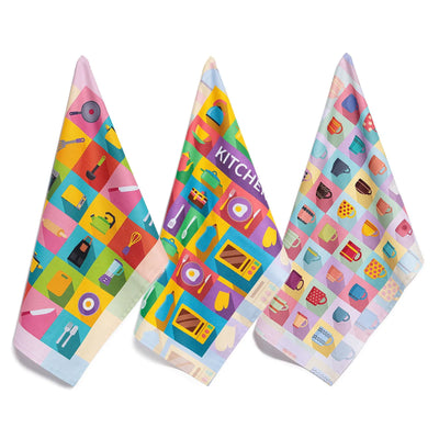 Caleffi Confezione 3 Strofinacci per Cucina in Cotone - Vari Disegni