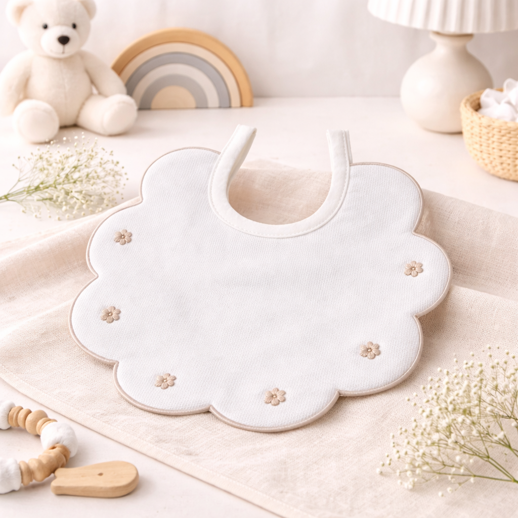 Bavaglino Neonato 193 Fiori Cotone Ricamato - Maestri Cotonieri Home