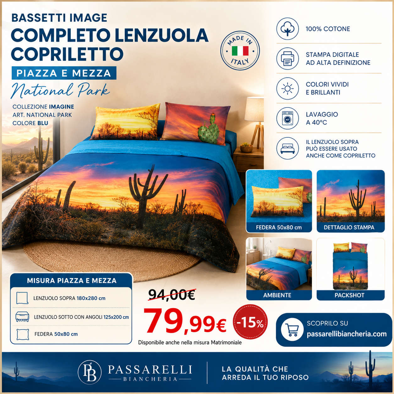 Bassetti Image Completo Lenzuola Copriletto Piazza e Mezza National Park